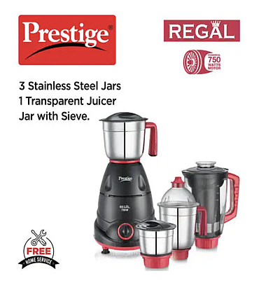 Prestige Regal 750 Juicer Mixer Grinder (4 Jars, Red and Black)